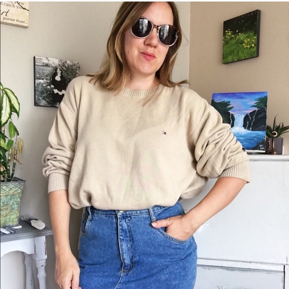 Tommy Hilfiger Sweaters - Tommy Hilfiger Cream Cotton Crew Neck Sweater XL